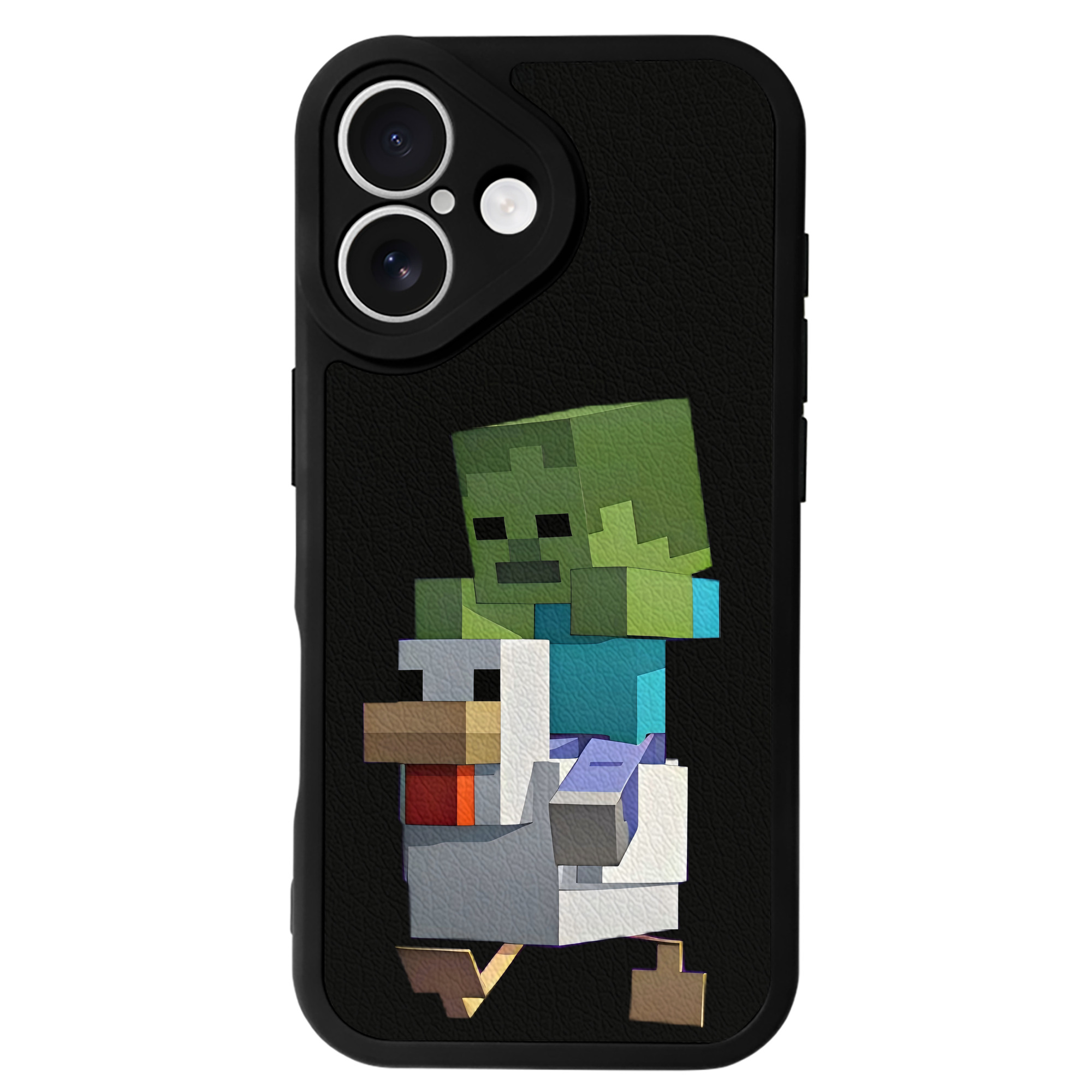 （画像用） マインクラフト ブロックの世界 Minecraft MC Block world 【iPhone 16シリーズ対応】シリコンスマホケース（レザー調） 材質：シリコン